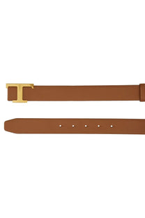 Tod’s women’s cintura reversibile brown leather belt with gold-tone t-shaped buckle front view
