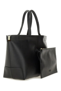 Tod’s women’s di bag folio medium small black leather tote bag with gold-tone hardware and matching black pouch