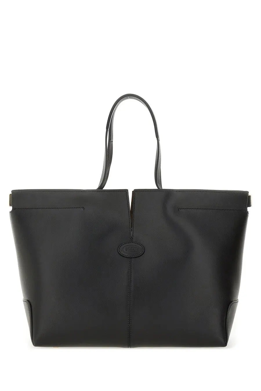 Tod’s women’s di bag folio medium small black leather tote bag with sleek minimalist design and central oval logo plaque