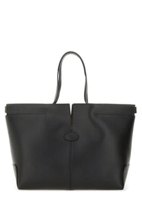 Tod’s women’s di bag folio medium small black leather tote bag with sleek minimalist design and central oval logo plaque