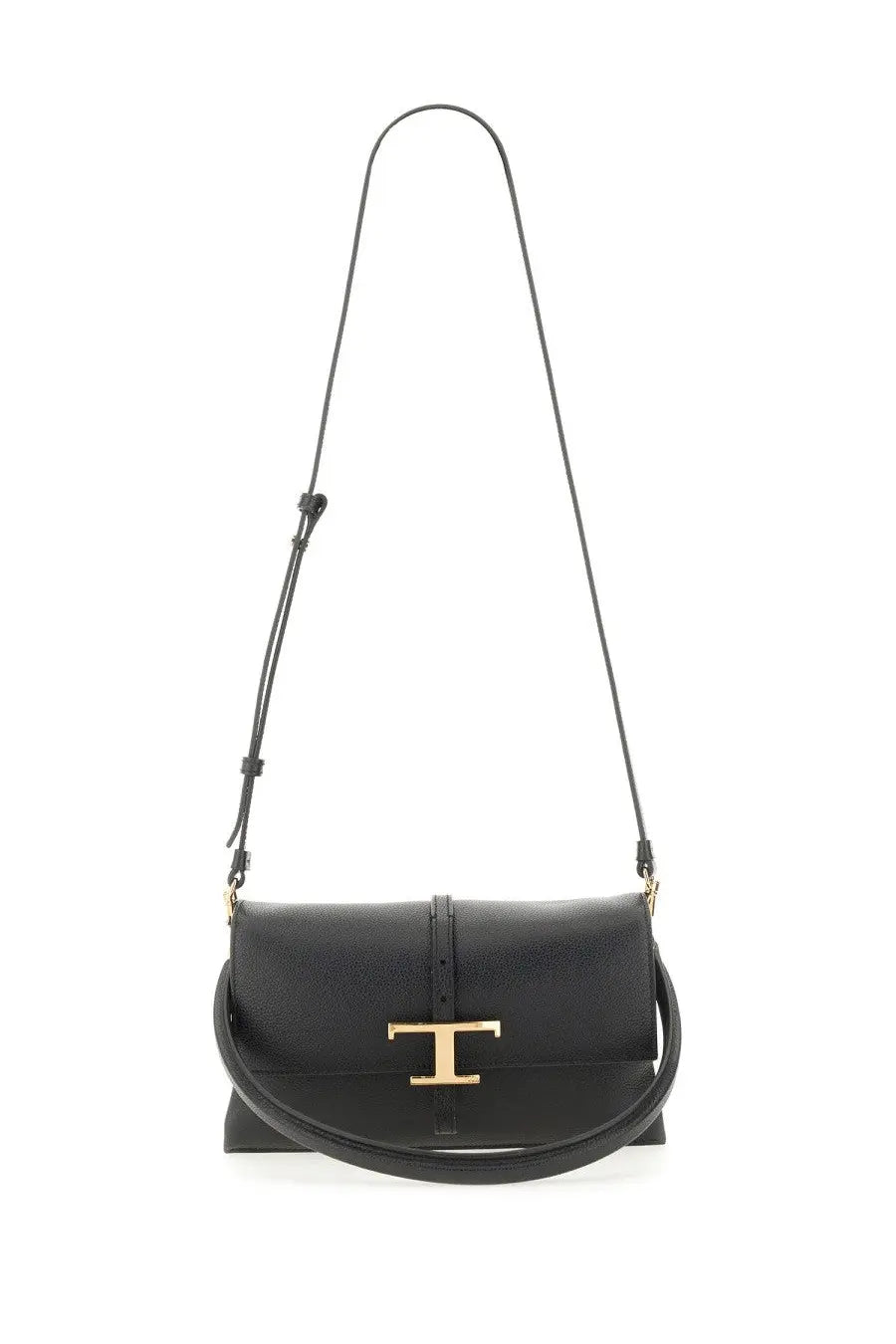 Tod’s women’s flap bag timeless black black leather crossbody bag with gold-tone t clasp and adjustable strap