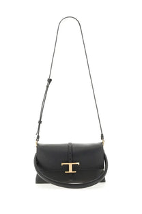Tod’s women’s flap bag timeless black black leather crossbody bag with gold-tone t clasp and adjustable strap