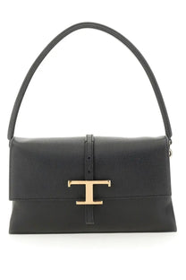Tod’s women’s flap bag timeless black black leather handbag with gold-tone t clasp and matching handle