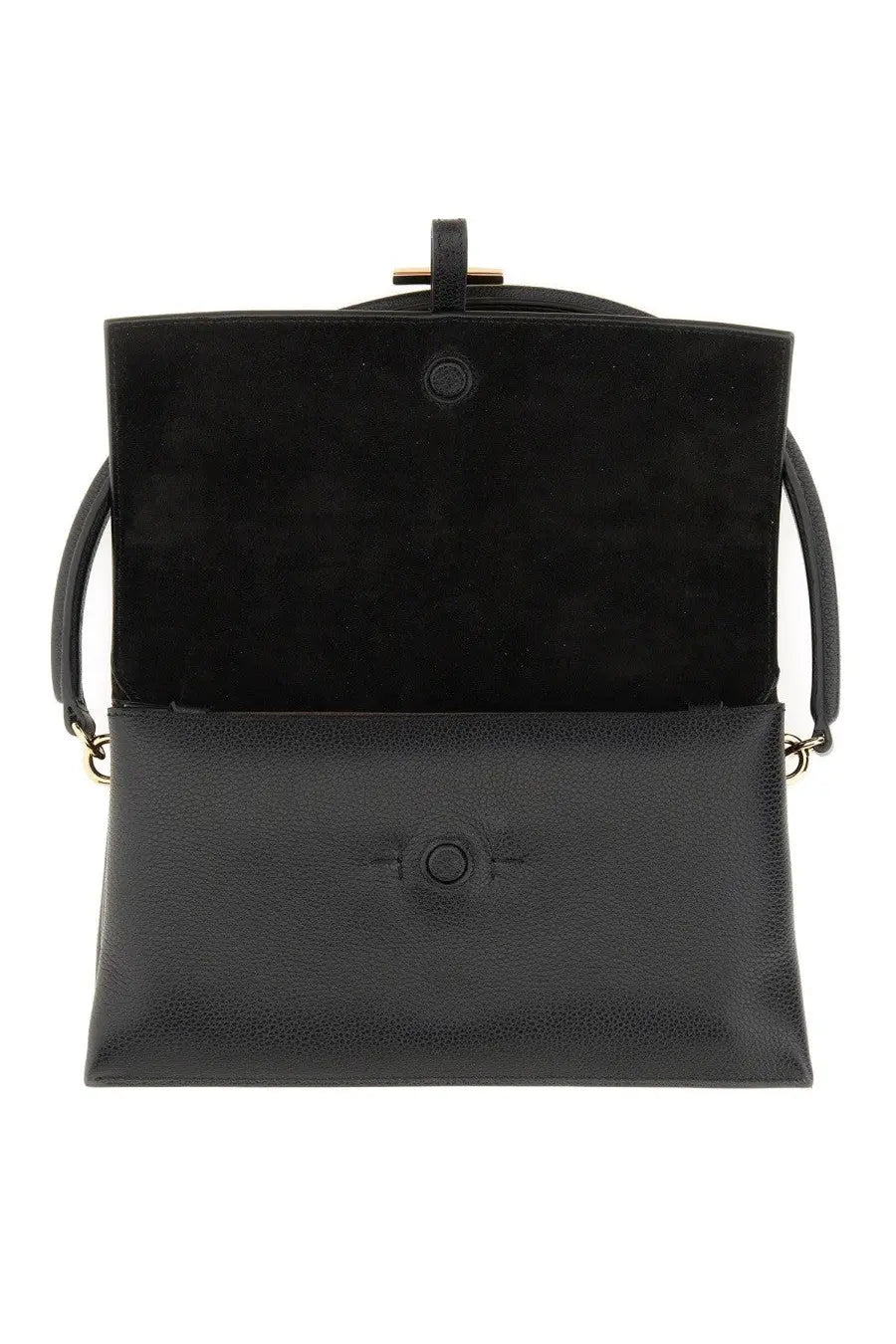 Tod’s women’s flap bag timeless black black textured leather clutch with suede interior and gold tone hardware