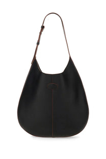 Tod’s women’s hobo bag in black leather with contrasting brown strap and stitching details