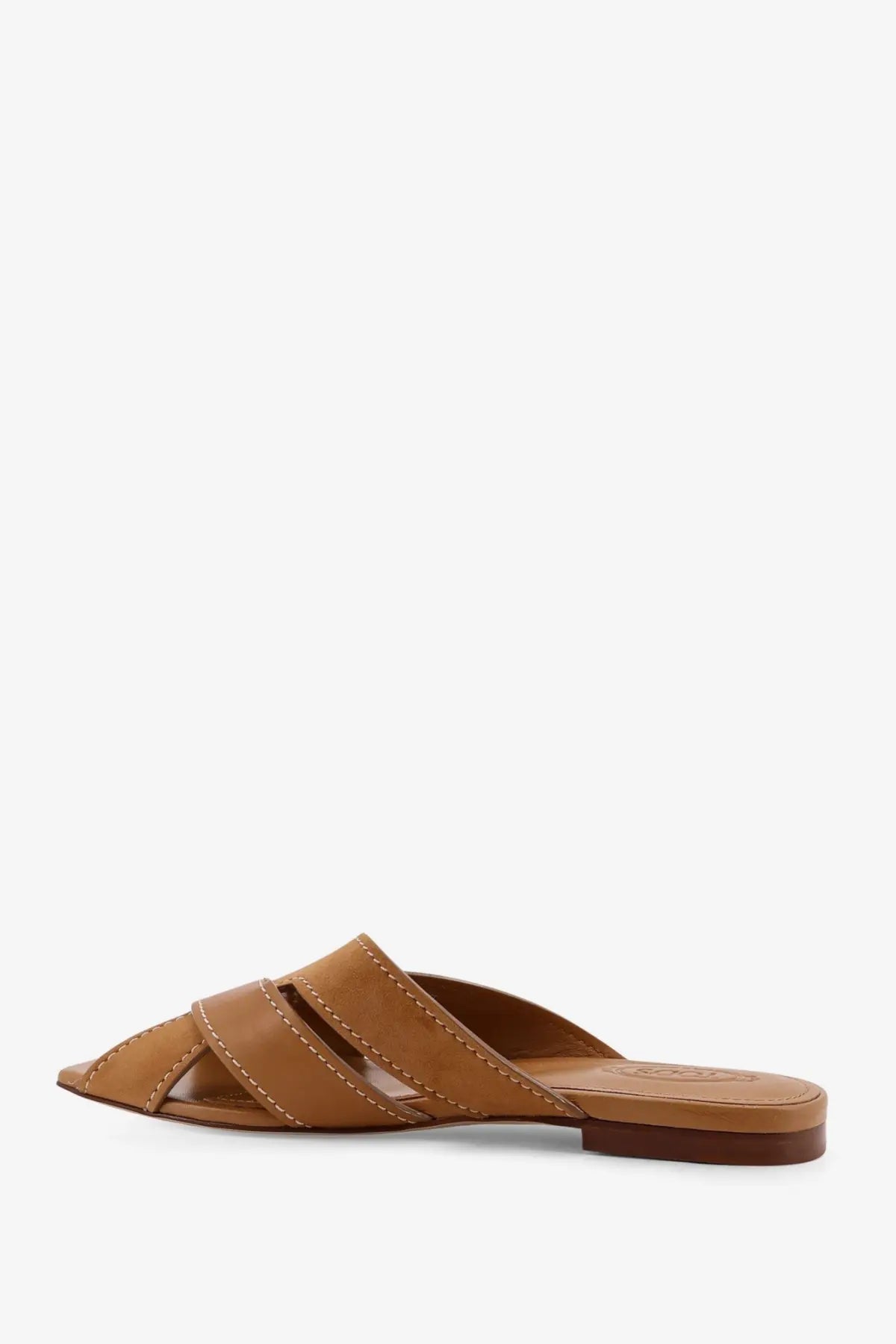 Tod’s women’s leather sandals brown tan leather mule sandal with crisscross straps and low block heel