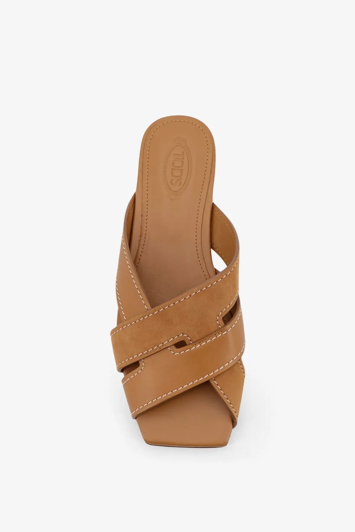 Tod’s women’s leather sandals brown tan leather mule sandal with crossed straps and cutout details