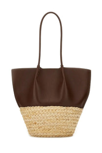 Tod’s women’s medium shopping bag in brown leather and woven straw with curved handles for stylish carrying