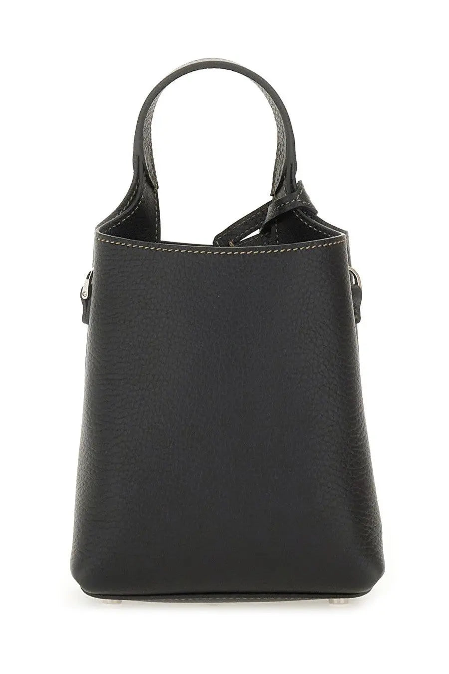 Tod’s women’s micro bag Tods black textured leather bucket bag with light stitching and silver toned hardware