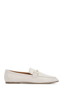 Tod’s women’s mocassino in pelle white cream leather loafer with gold-tone metal buckle detail