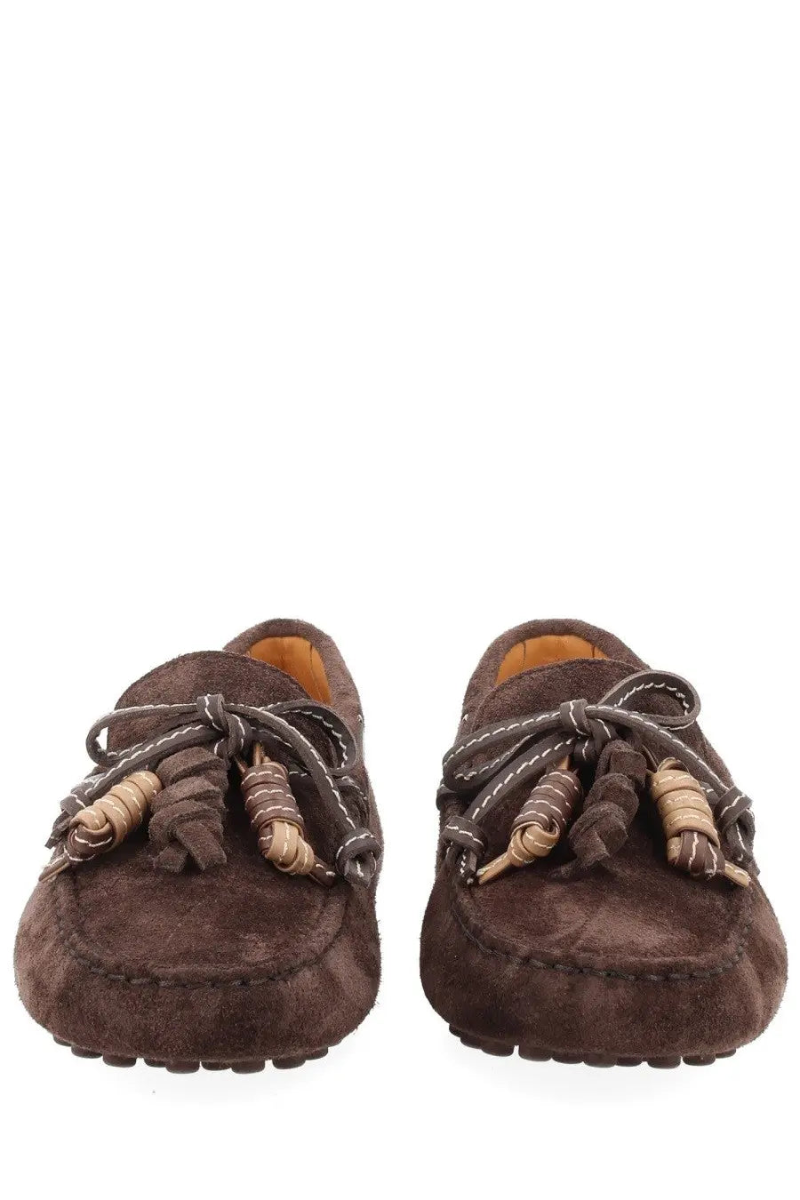 Tod’s women’s mocassino brown suede loafers with woven tassel details for stylish casual wear