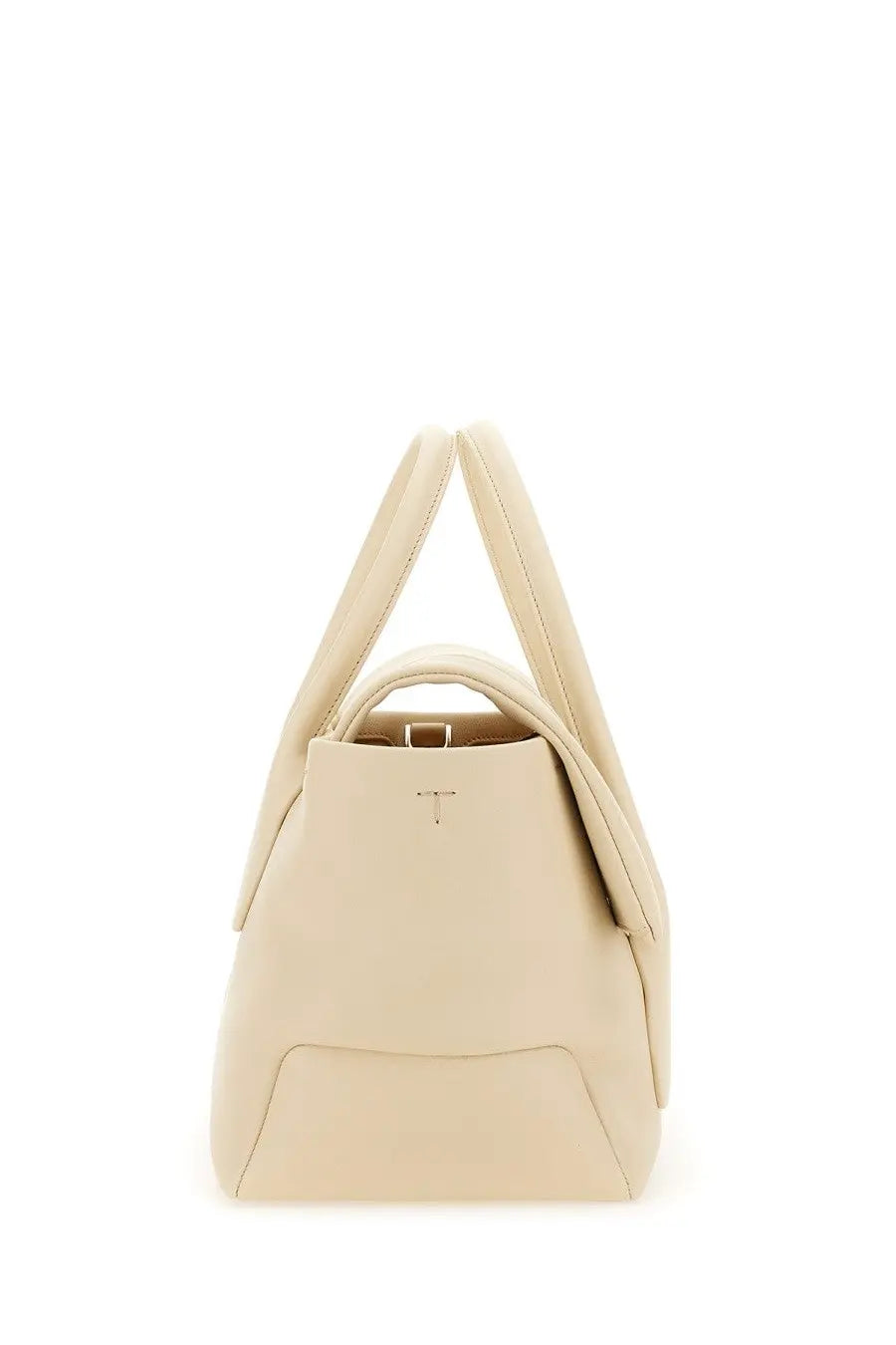 Cream-colored leather tote bag with structured design and minimalist branding from Tod’s women’s reverse small di bag white collection