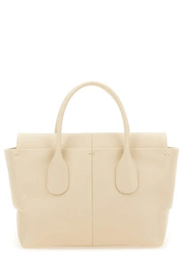 Cream-colored leather tote bag with structured design and rounded top handles Tods women’s reverse small DI bag white