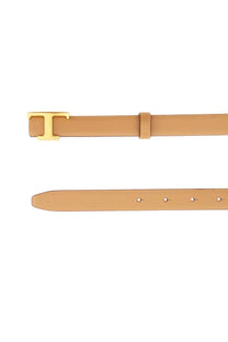 Tod’s women’s reversible timeless belt in beige tan leather with a gold-tone t buckle