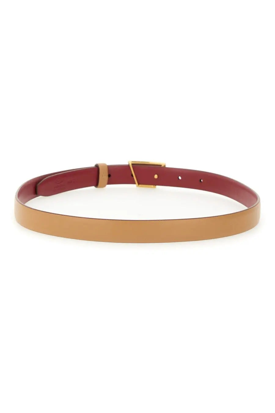 Tod’s women’s reversible timeless belt beige with two-tone tan leather and burgundy lining featuring gold buckle