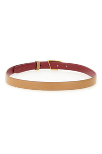 Tod’s women’s reversible timeless belt beige with two-tone tan leather and burgundy lining featuring gold buckle