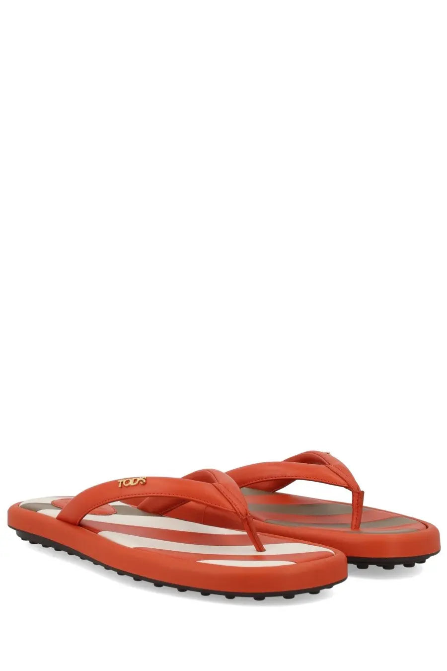 Tod’s women’s sandalo infradito orange flip-flops with white and gray striped soles for casual wear