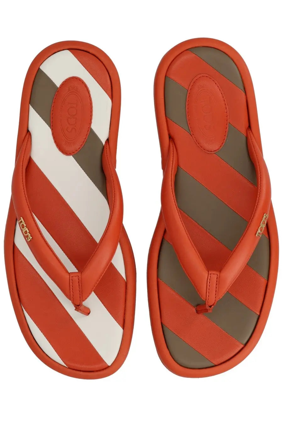 Tod’s women’s sandalo infradito con orange orange and white diagonal-striped flip-flops with brown accents