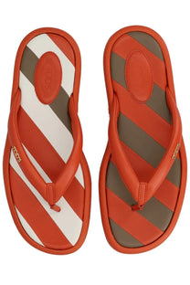 Tod’s women’s sandalo infradito con orange orange and white diagonal-striped flip-flops with brown accents