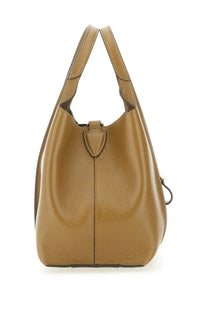 Tod’s women’s timeless mini shopping bag beige tan leather with textured surface and dual top handles