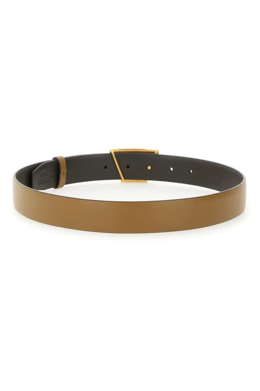 Tod’s women’s timeless reversible belt brown tan leather with gold-tone triangular buckle front view