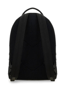Tom Ford men’s backpack black mesh with padded shoulder straps and top handle shown from the back side