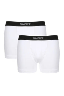 Tom Ford men’s white boxer briefs with black waistband and white logo for comfortable everyday wear