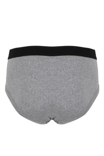 Tom Ford men’s briefs in grey heathered fabric with a solid black waistband for comfortable everyday wear