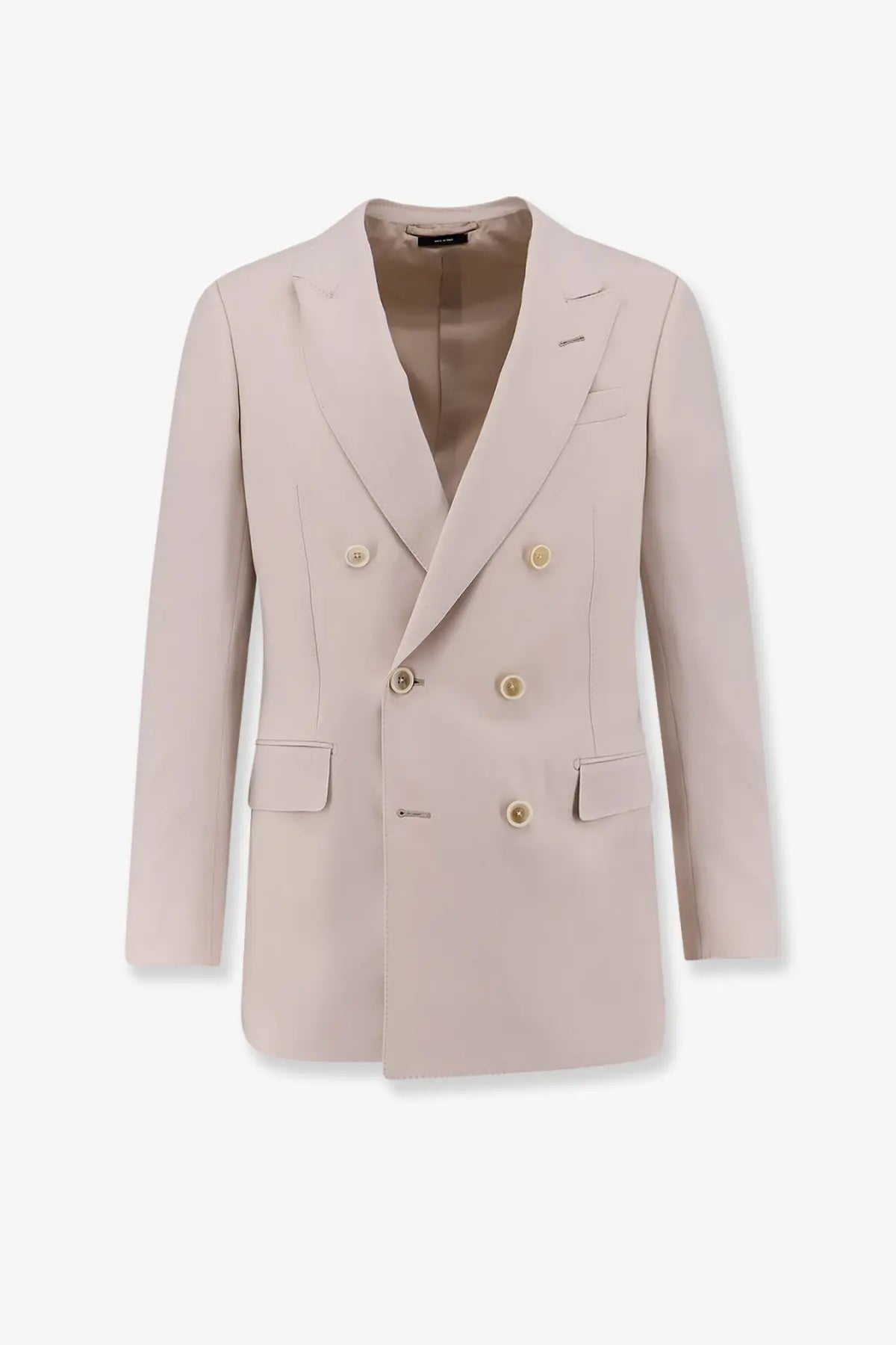 Tom ford men’s white cashmere and silk blazer with a tailored fit and pale pink double-breasted suit jacket style