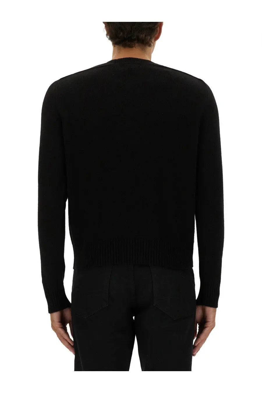 Tom Ford men’s black cashmere sweater with long sleeves and ribbed hem and cuffs