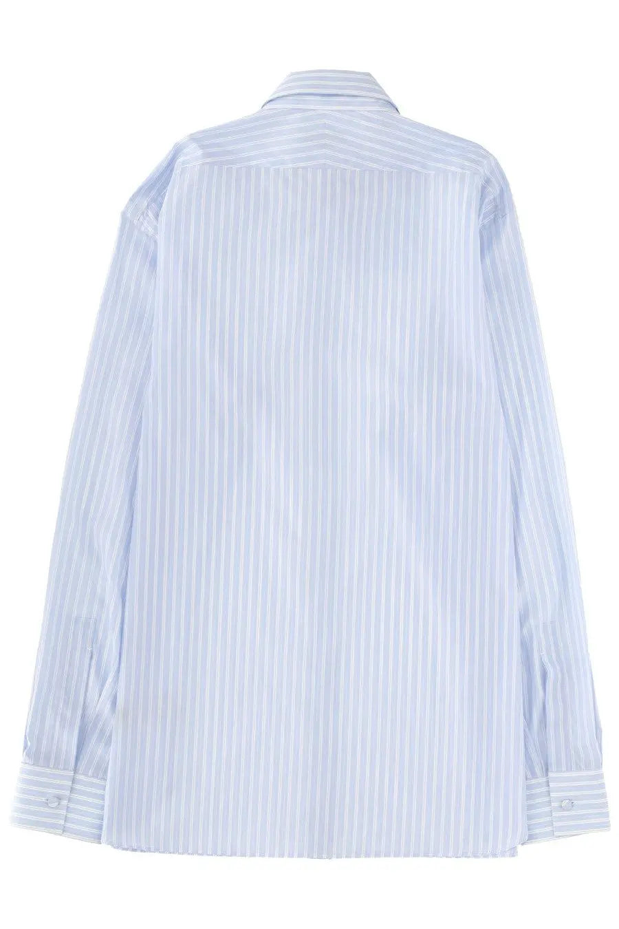 Tom Ford men’s cotton shirt in light blue and white vertical stripes with a classic collar and long sleeves