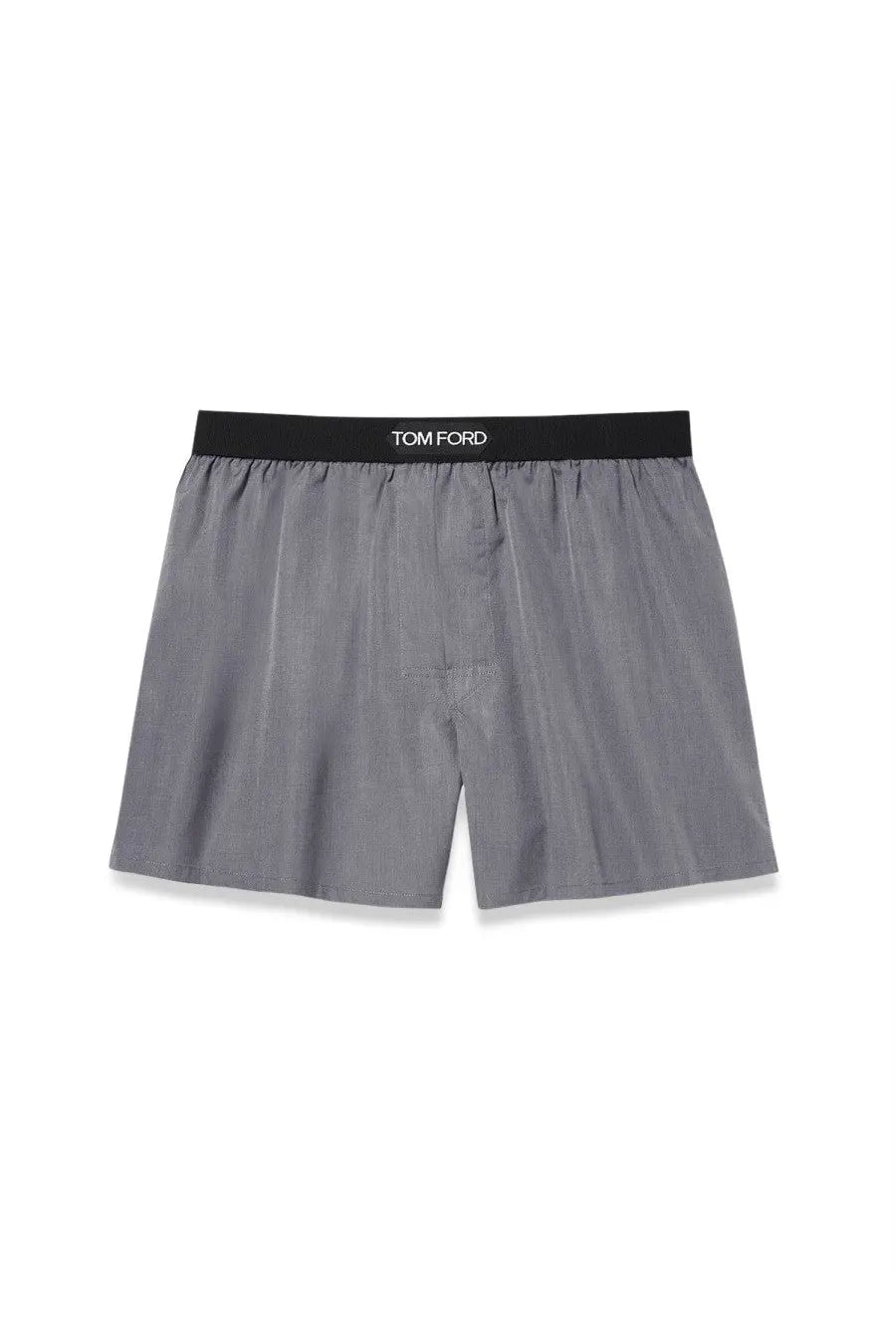 Gray tom ford men’s cotton boxer briefs with black elastic waistband featuring white logo for comfortable wear