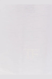 White tom ford men’s cotton and silk shirt with faint tf logo embroidered in matching thread on fabric
