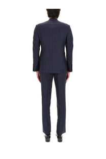 Tom Ford men’s grand overcheck Shelton suit in navy blue with tailored fit and subtle textured fabric