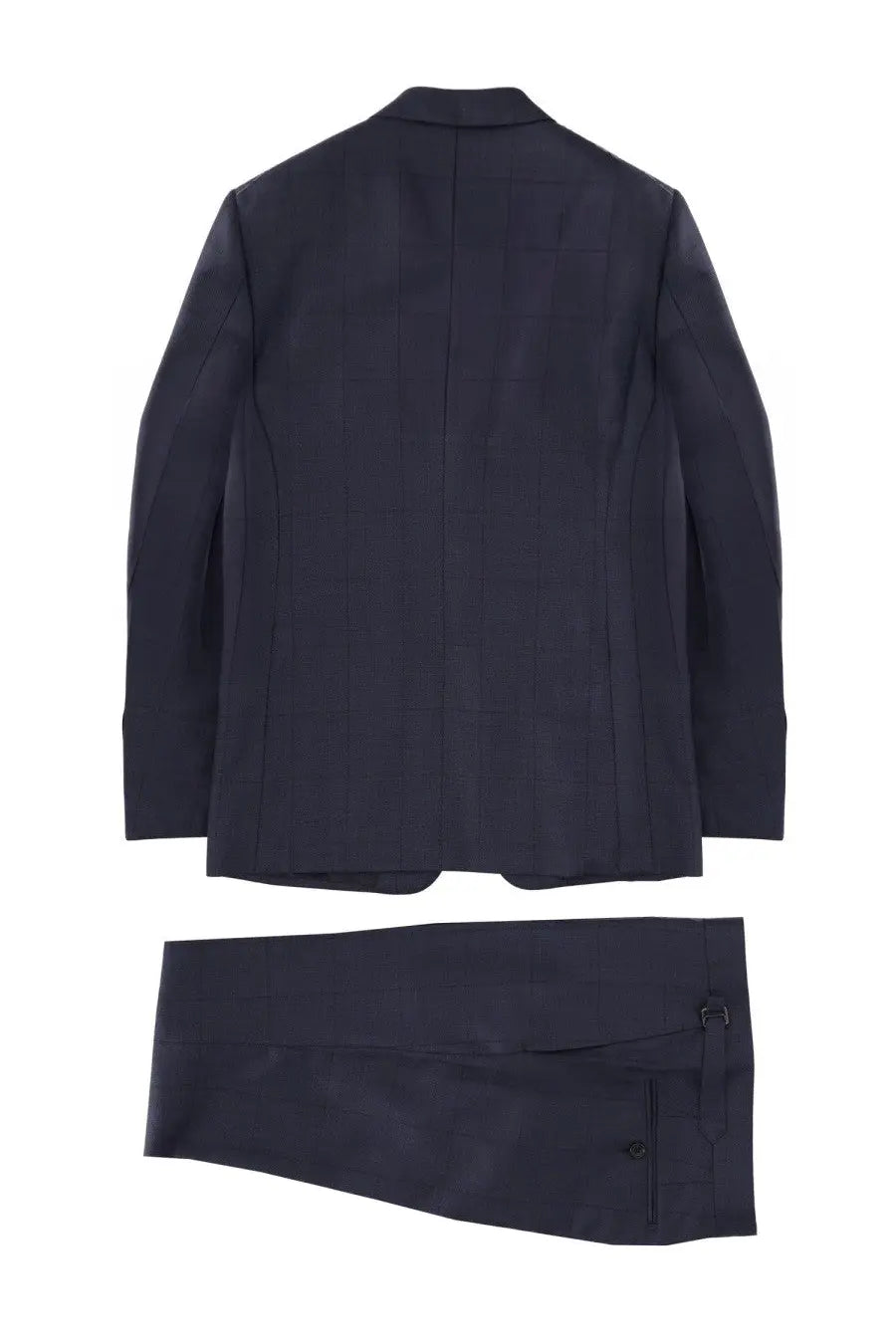 Tom Ford men’s grand overcheck shelton suit in navy blue wool with classic tailored fit and subtle texture