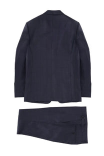 Tom Ford men’s grand overcheck shelton suit in navy blue wool with classic tailored fit and subtle texture