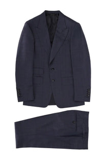 Tom Ford men’s grand overcheck Shelton suit blue navy wool with subtle texture and classic double-breasted design