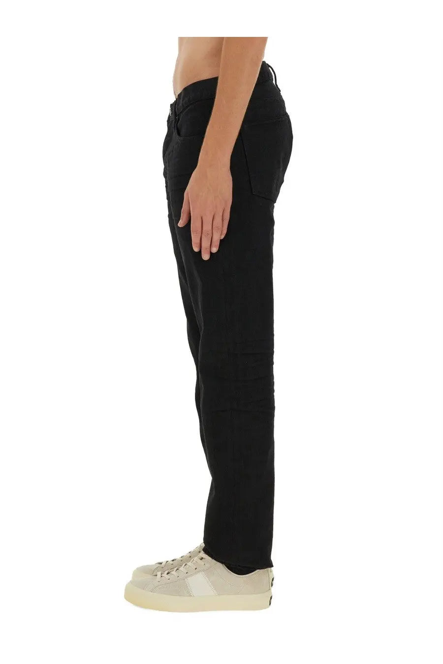 Tom ford men’s black denim jeans with straight-leg cut and visible stitching details in denim blue