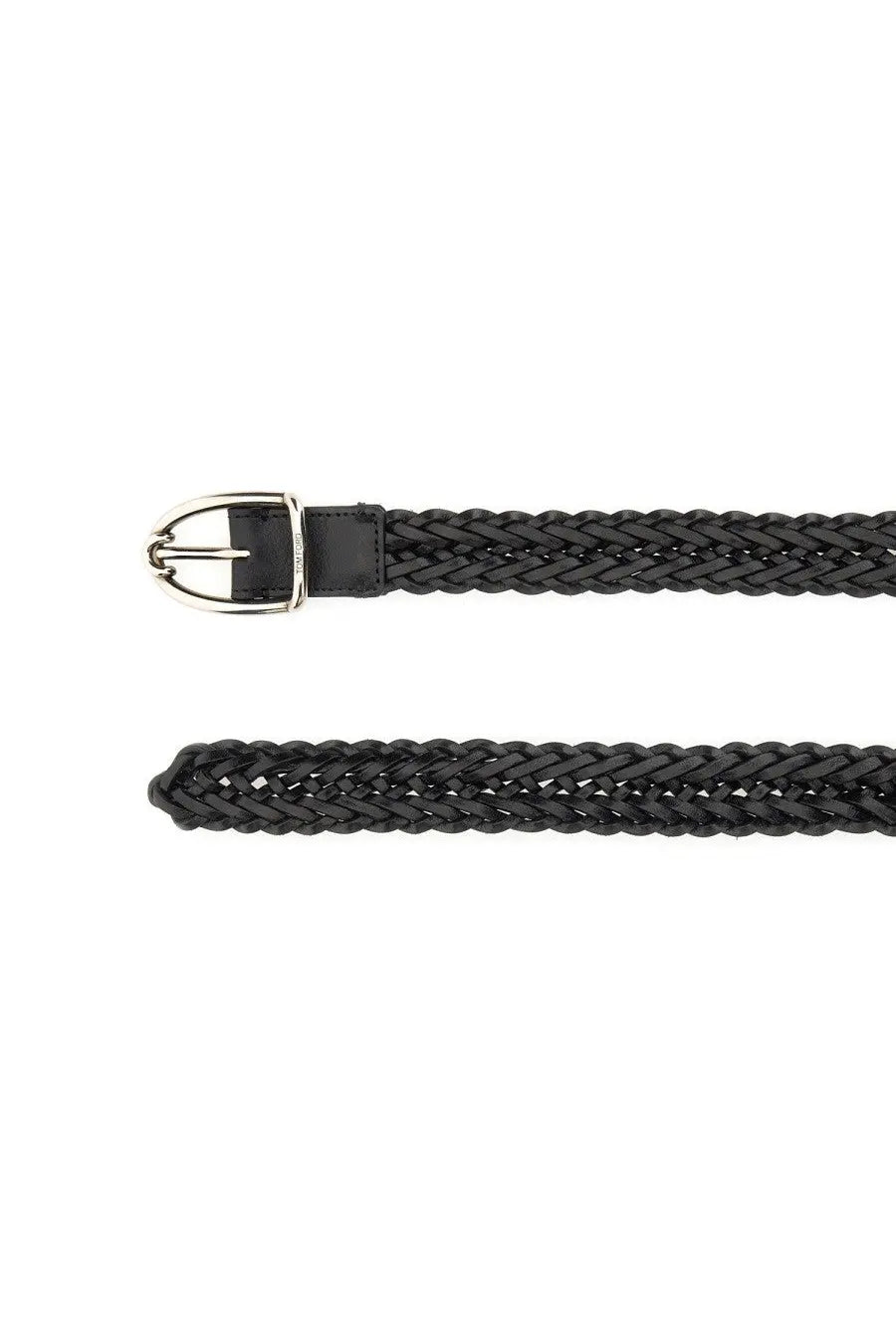 Tom Ford men’s black braided leather belt with silver-toned buckle for stylish everyday wear