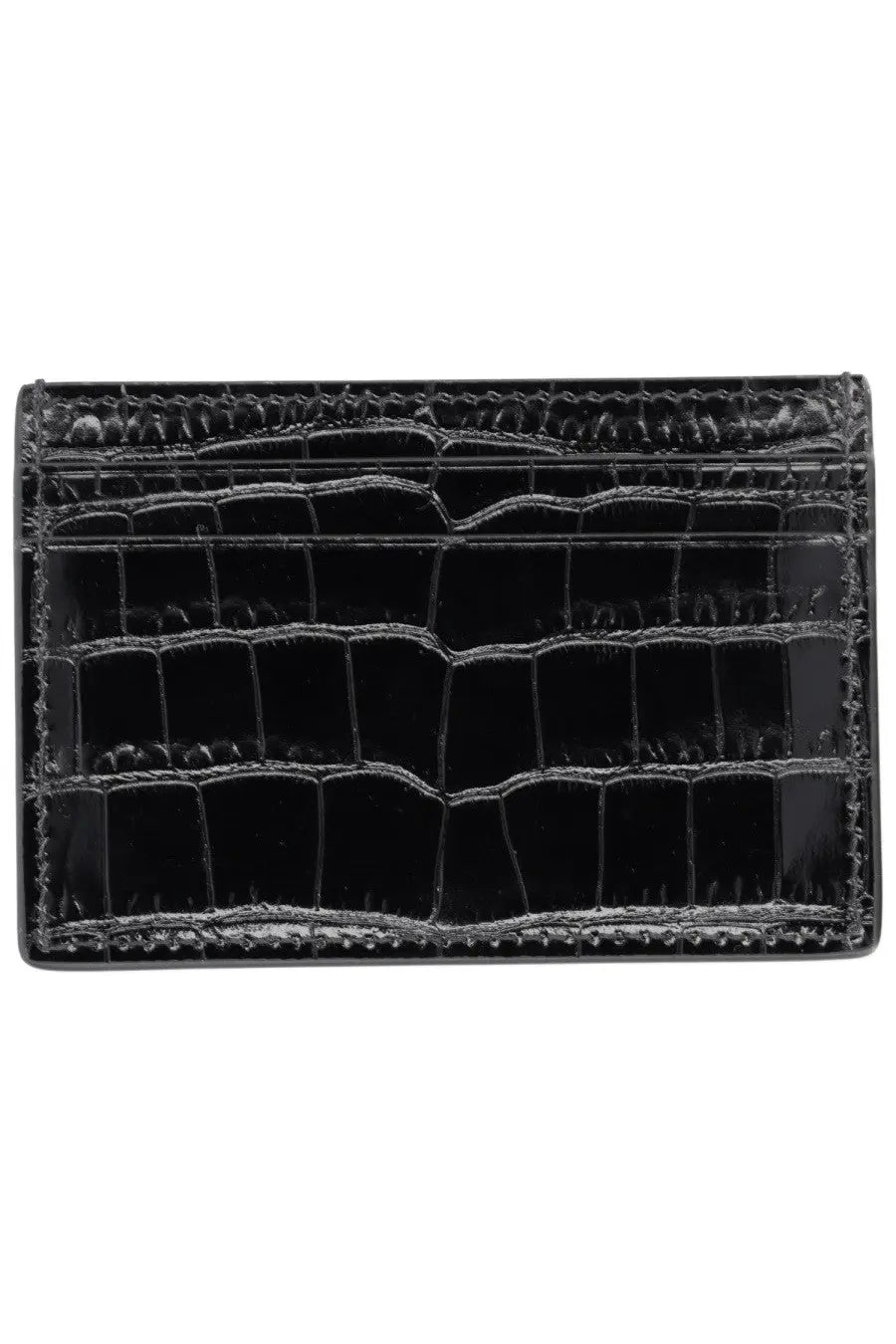 Tom Ford men’s black leather card holder with black crocodile embossing for stylish card organization