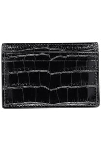 Tom Ford men’s black leather card holder with black crocodile embossing for stylish card organization