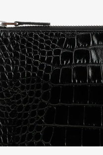 Tom Ford men’s leather clutch black with black crocodile-embossed leather and metallic zipper pull tab