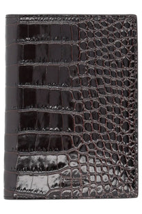 Tom Ford men’s leather passport holder in brown with black crocodile-embossed texture for stylish travel