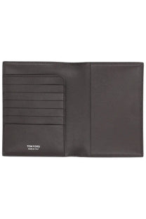 Dark gray leather tom ford wallet with multiple card slots and minimalist design for men’s use