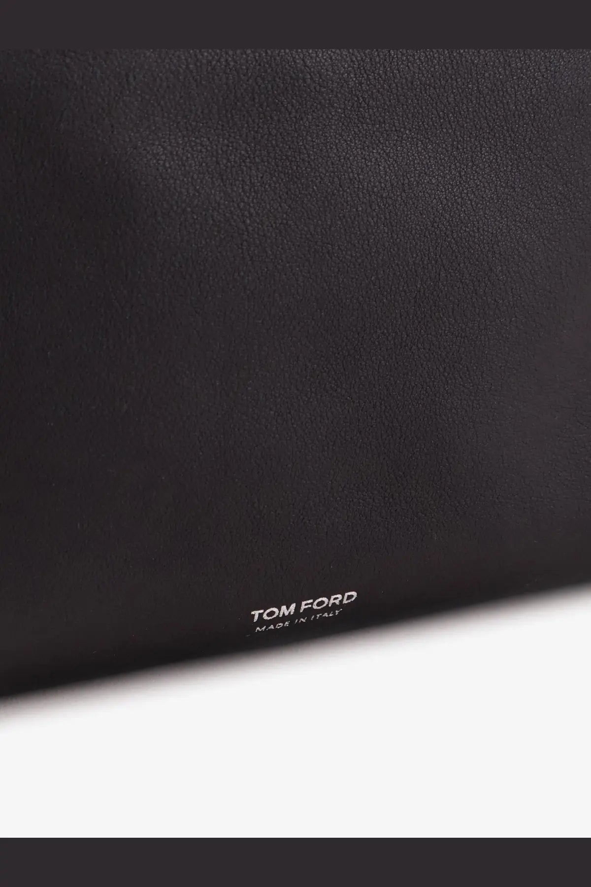 Black leather tom ford men’s shopping bag clutch with embossed tom ford and made in italy branding