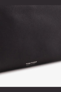 Black leather tom ford men’s shopping bag clutch with embossed tom ford and made in italy branding