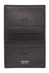 Tom ford men’s leather wallet brown black leather card holder with embossed logo and made in italy inscription