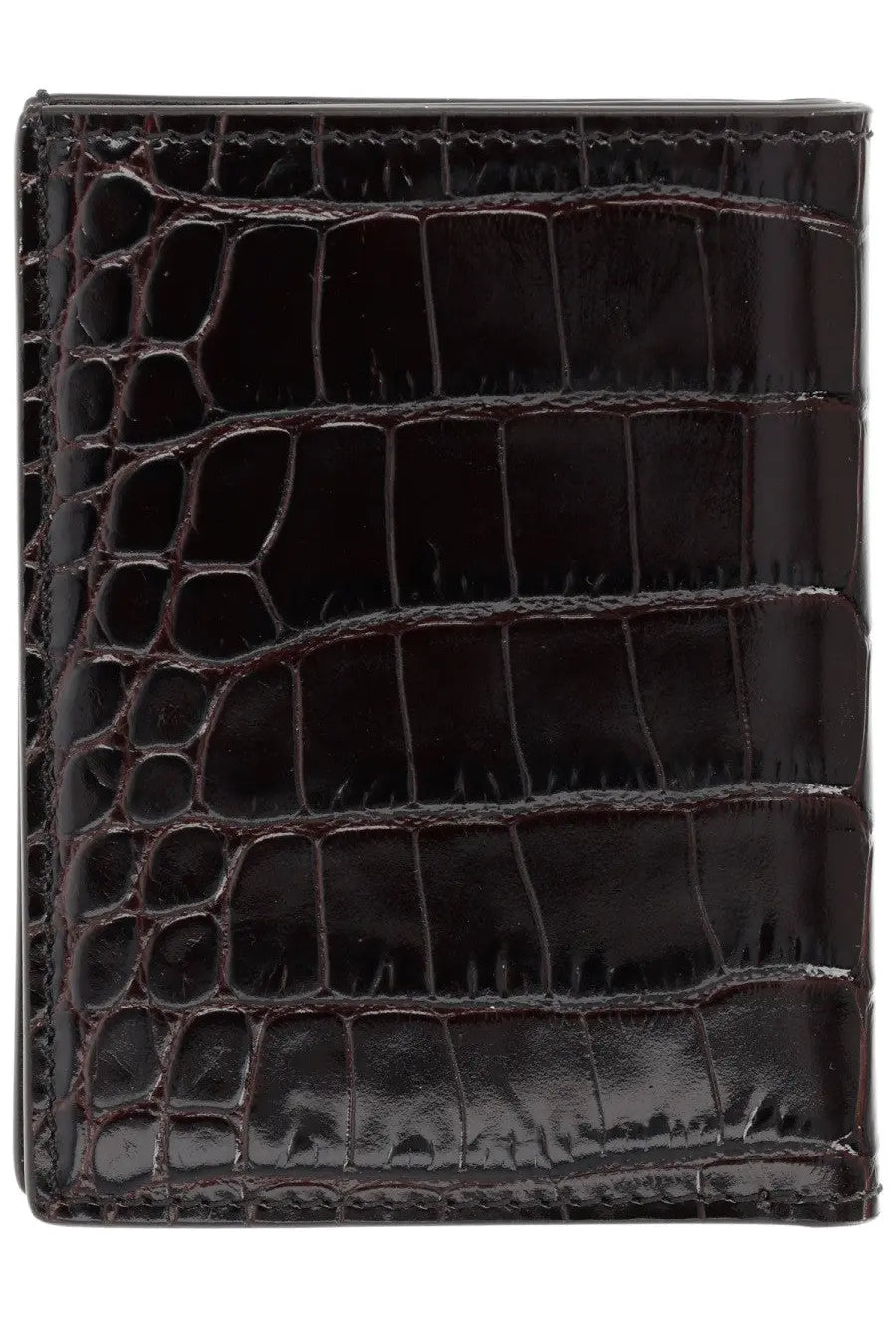 Tom Ford men’s brown leather wallet in dark brown crocodile-embossed leather with glossy finish and precise stitching
