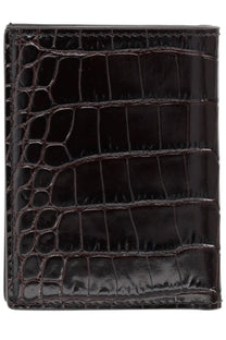 Tom Ford men’s brown leather wallet in dark brown crocodile-embossed leather with glossy finish and precise stitching