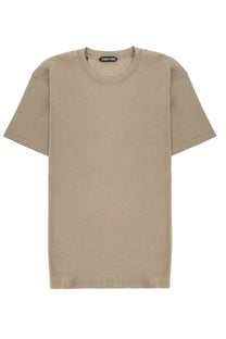 Beige tom ford short-sleeved crew neck t-shirt made from lyocell and cotton for men in green product line